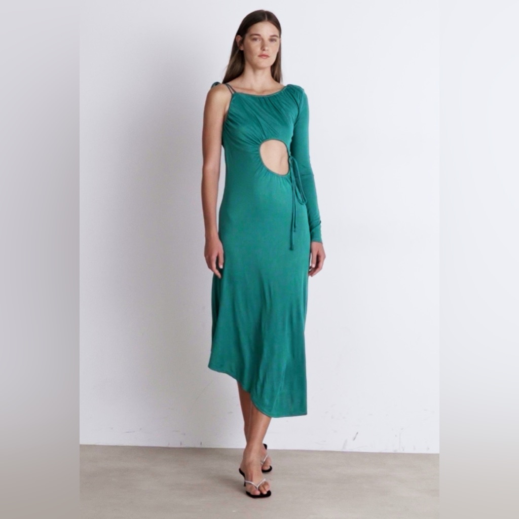 Farm Rio One Shoulder Midi Dress In Emerald